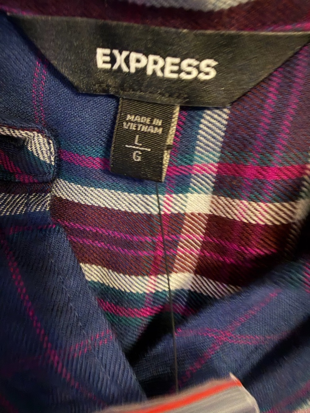 Express Navy, Burgundy & White Plaid Button-Up Shirt - Picture 6 of 9